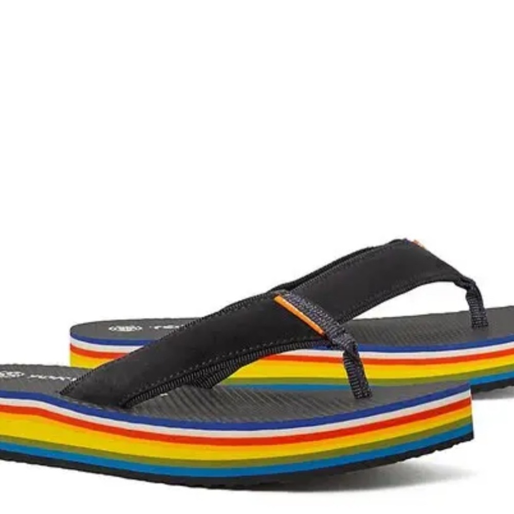 Tory Burch Black Sandals Seventies Rainbow Stripes